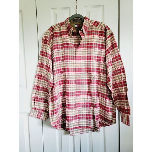 Tommy Hilfiger Men's XL Plaid Long Sleeve Button-up Collared‎ Shirt Red Tan - Picture 1 of 8